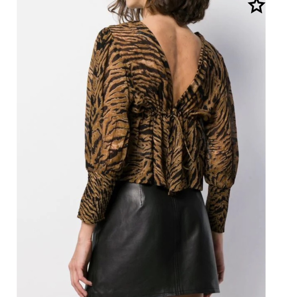 Ganni Tiger print blouse. Tie in front or back
